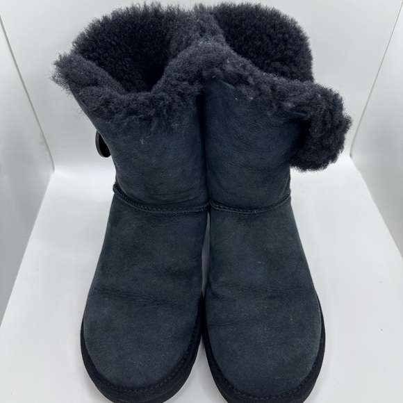 UGG Women's Bailey Button II Black Suede Sheepskin Boots - Picture 4 of 13